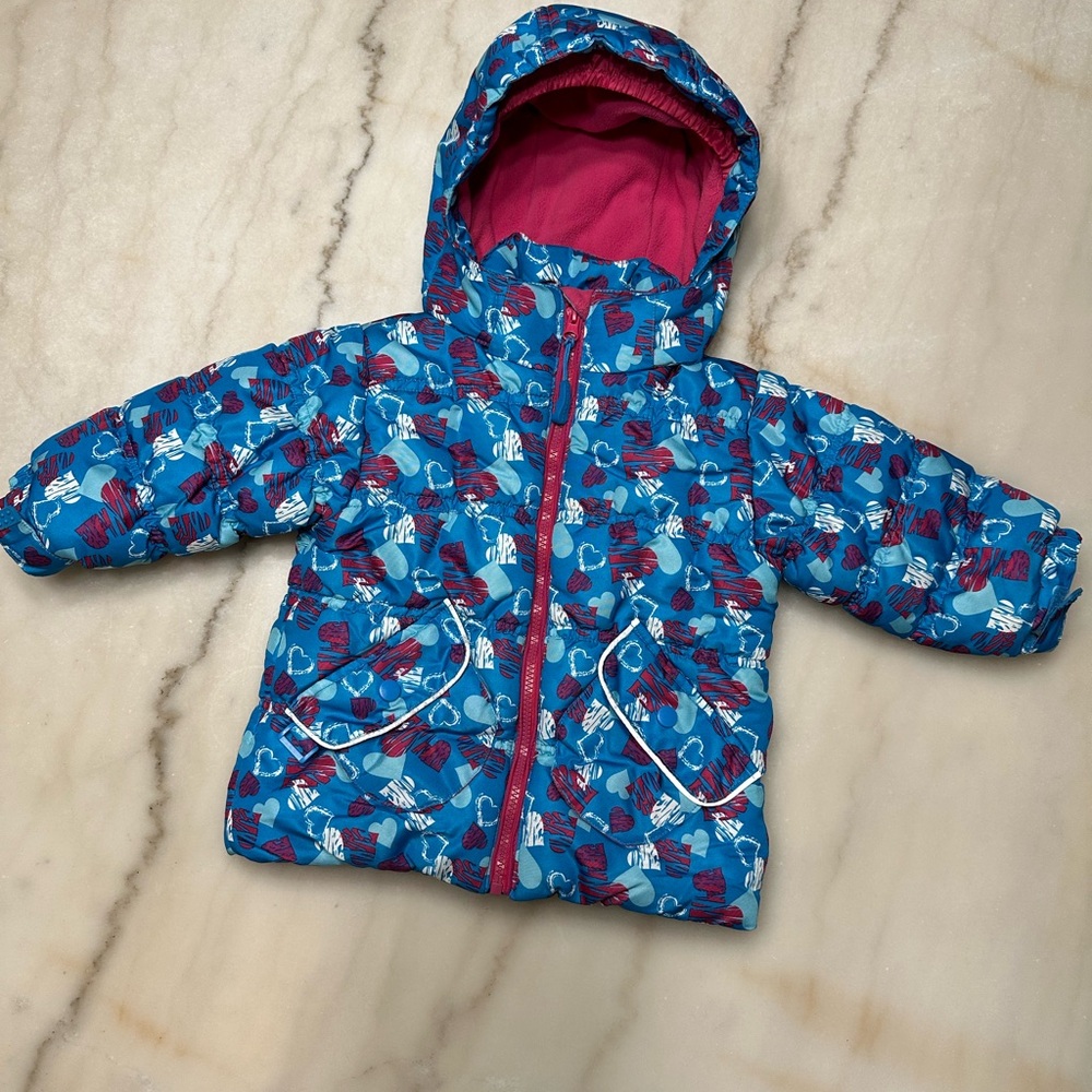 NORTHPEAK • Blue and Pink Heart Pattern Snowsuit Jacket and Pants - Toddler 2T